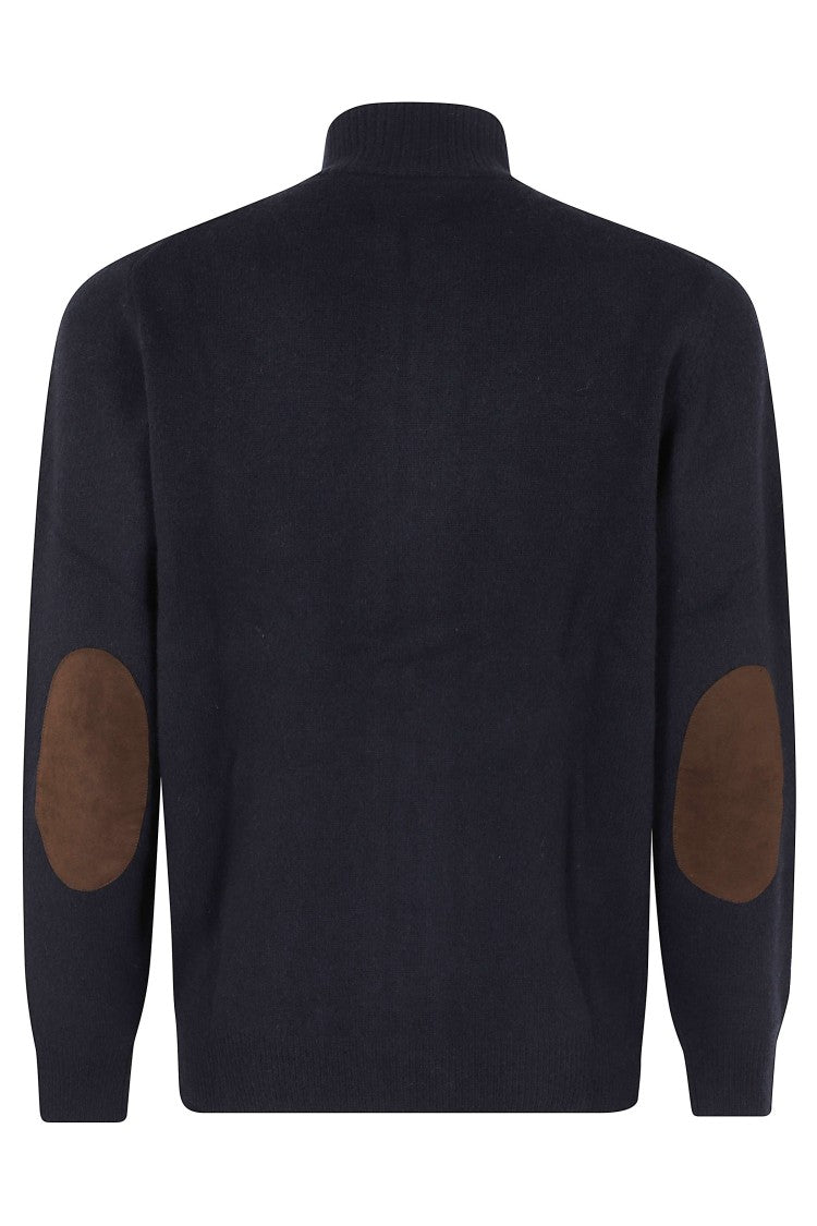 Barbour Navy Full-Zip Alcantara Elbow Patch Chunky Wool Cardigan