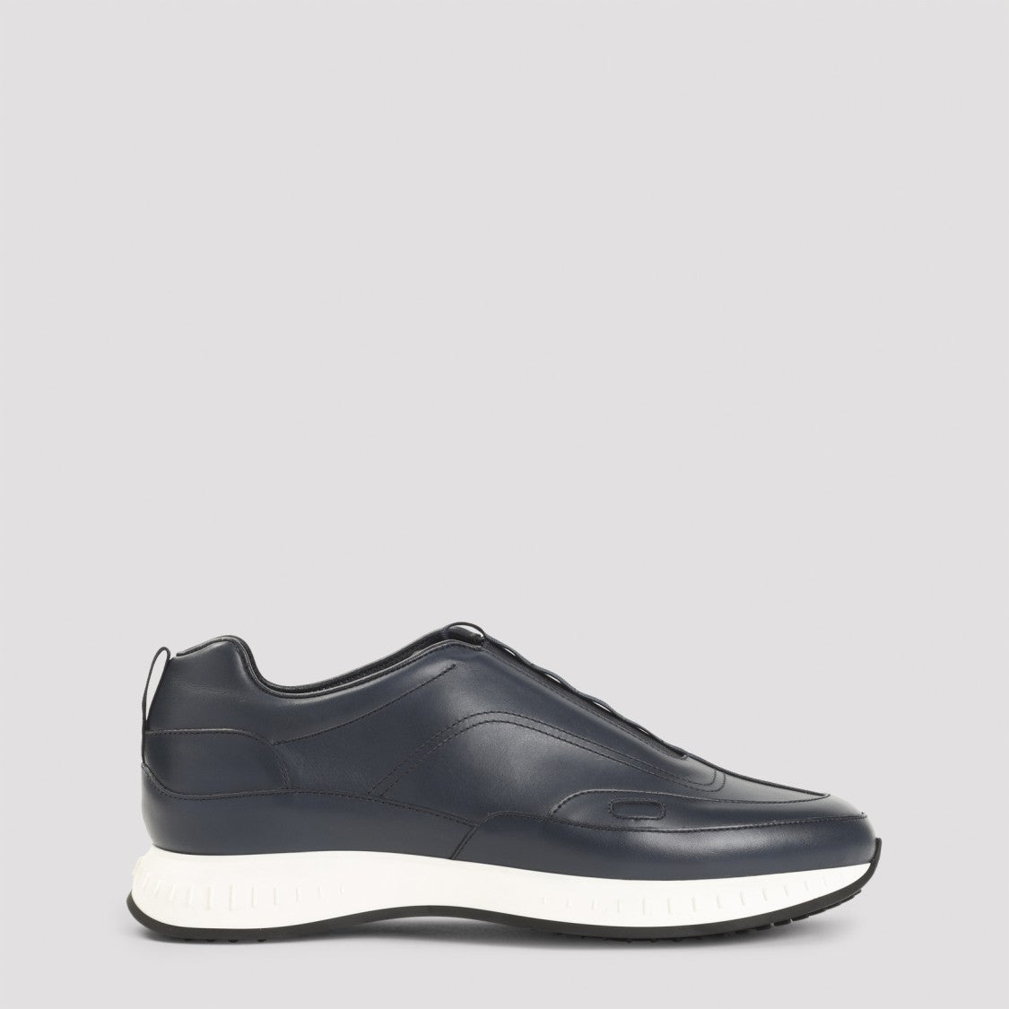 John Lobb Navy Blue Leather Sneakers With Almond Toe