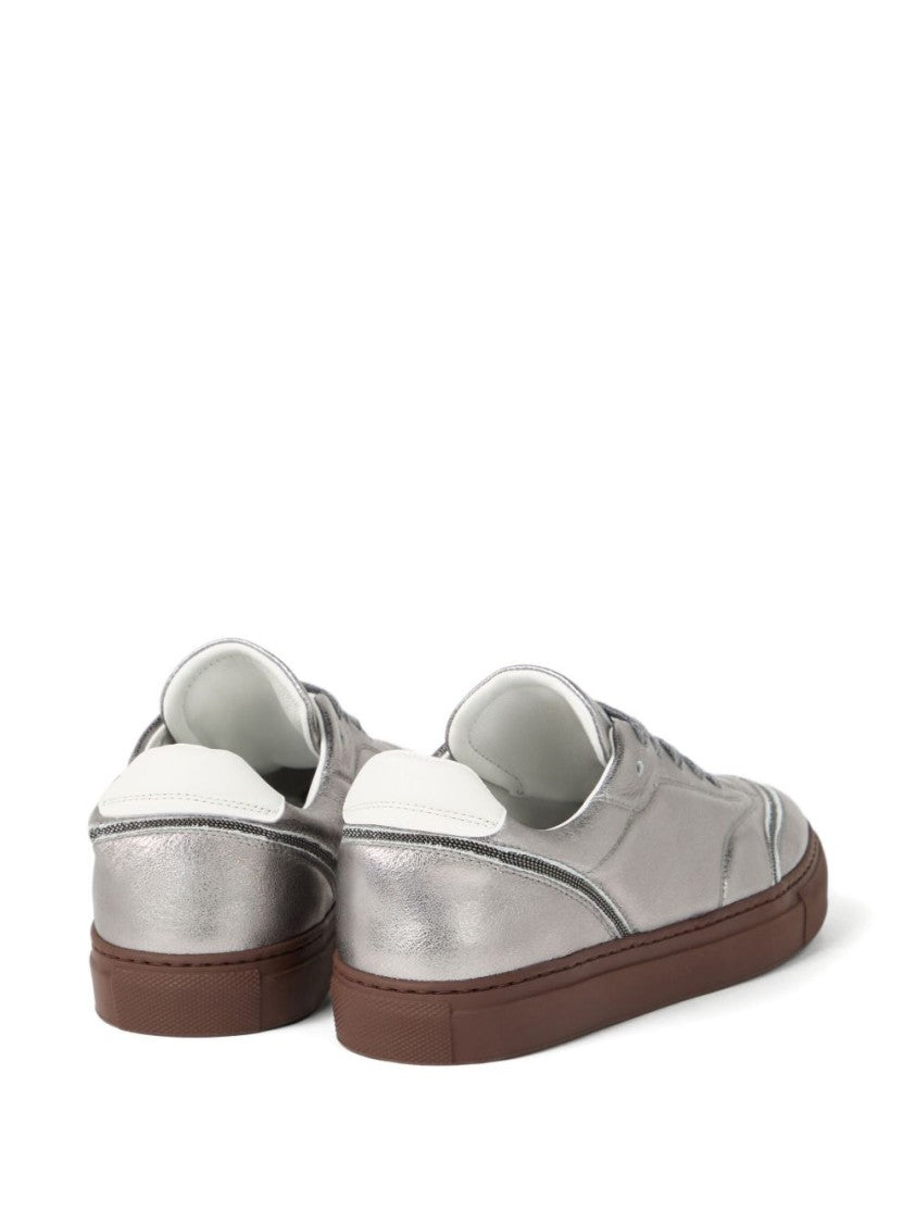Brunello Cucinelli Streamlined Silver Sneakers With Contemporary Detailing