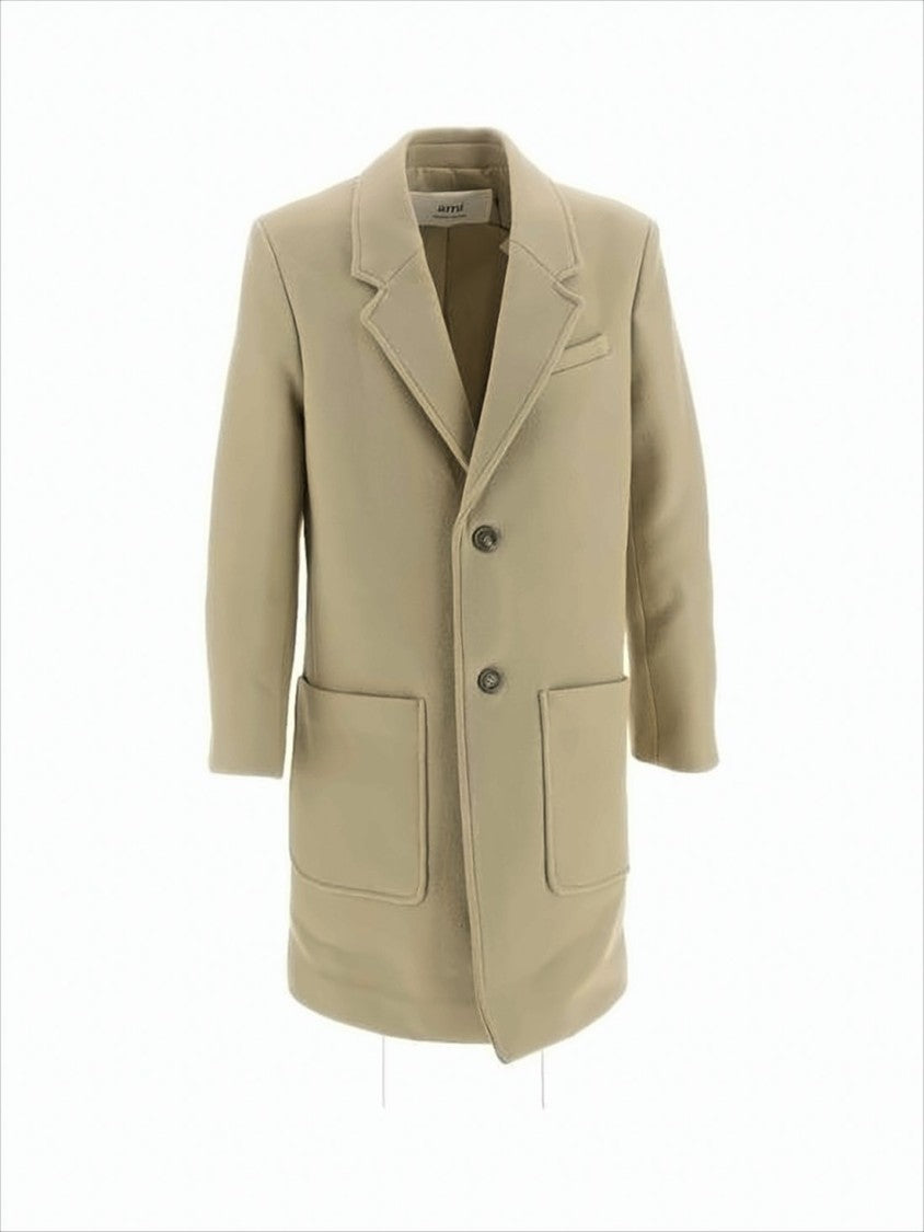 Ami Paris Tailored Wool Coat With Classic Lapel