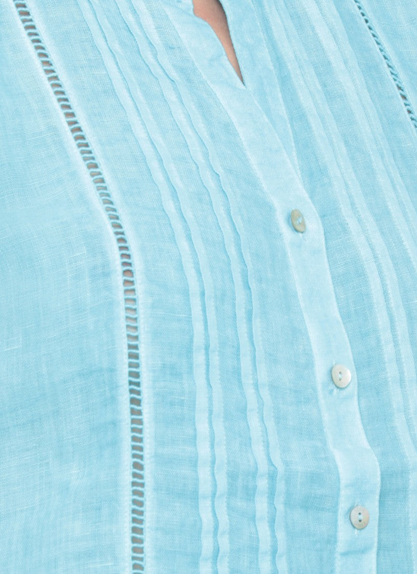 120% Lino Light Blue Cut-Out Linen Tank Top