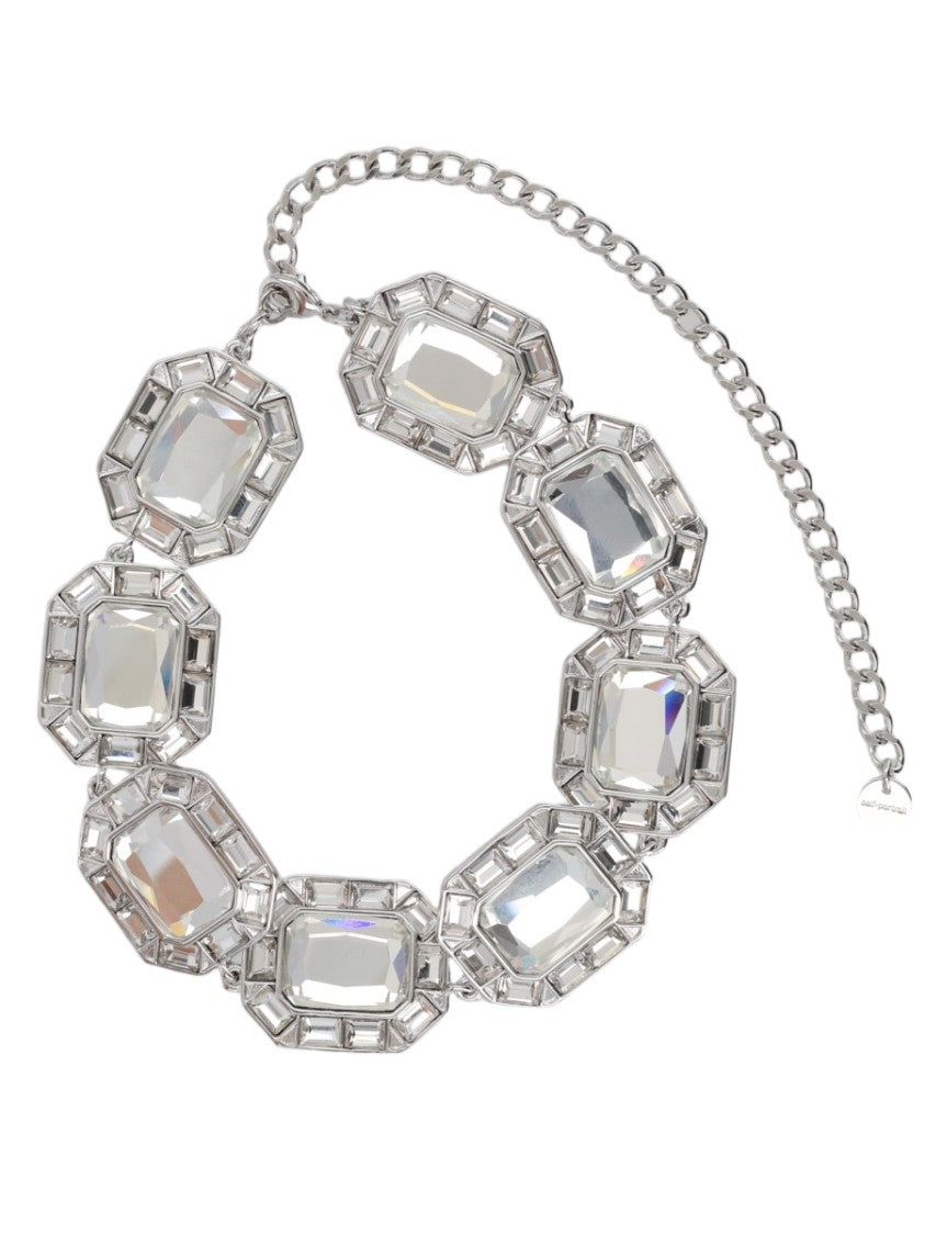 Self-Portrait Geometric Statement Brass Glass Stone Necklace