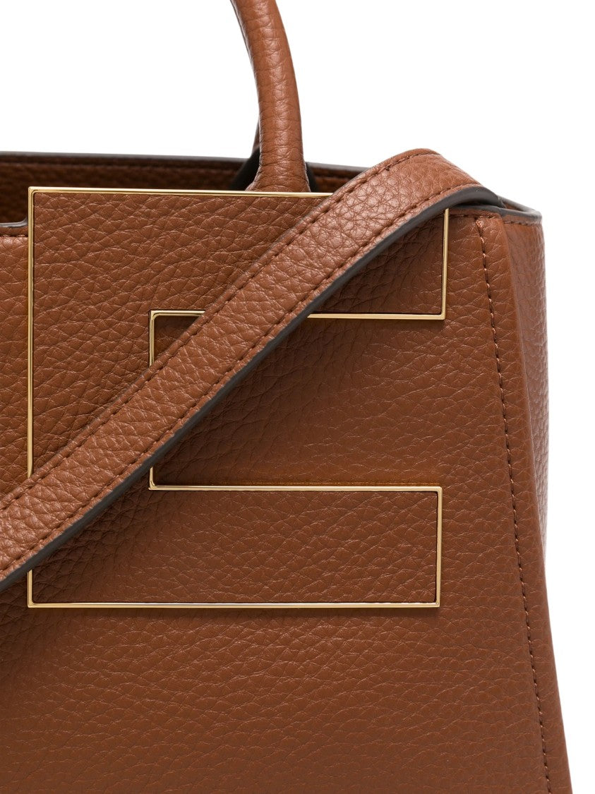 Elisabetta Franchi Structured Brown Geometric Hardware Handbag