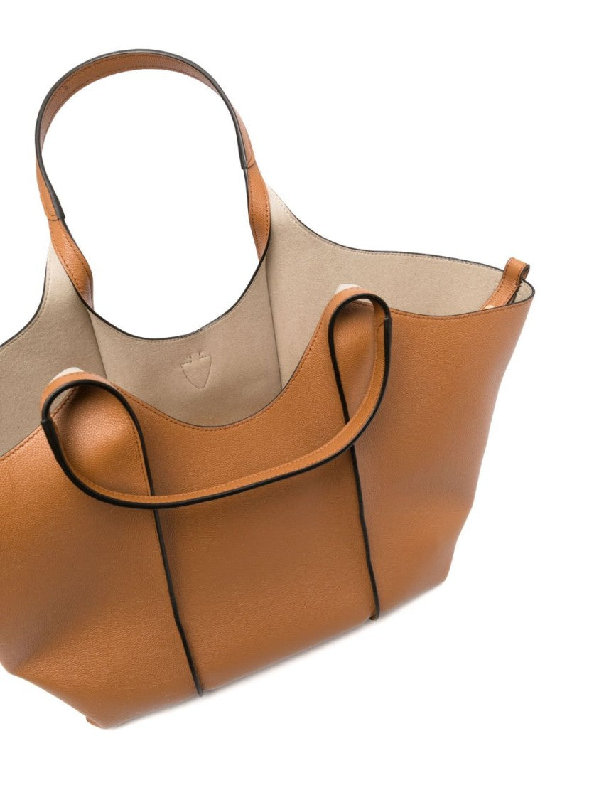 Tod's Caramel Brown Grained Leather Pouch Tote