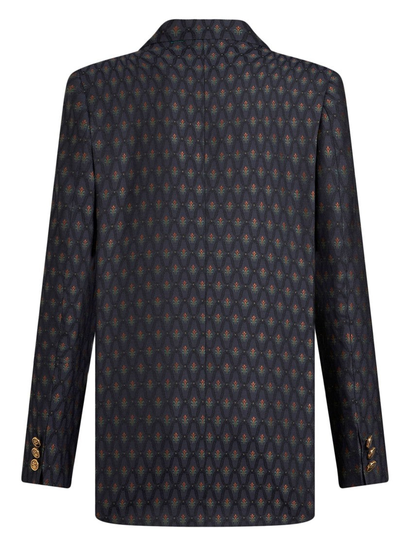 Etro Grey Double-Breasted Geometric Wool-Blend Blazer