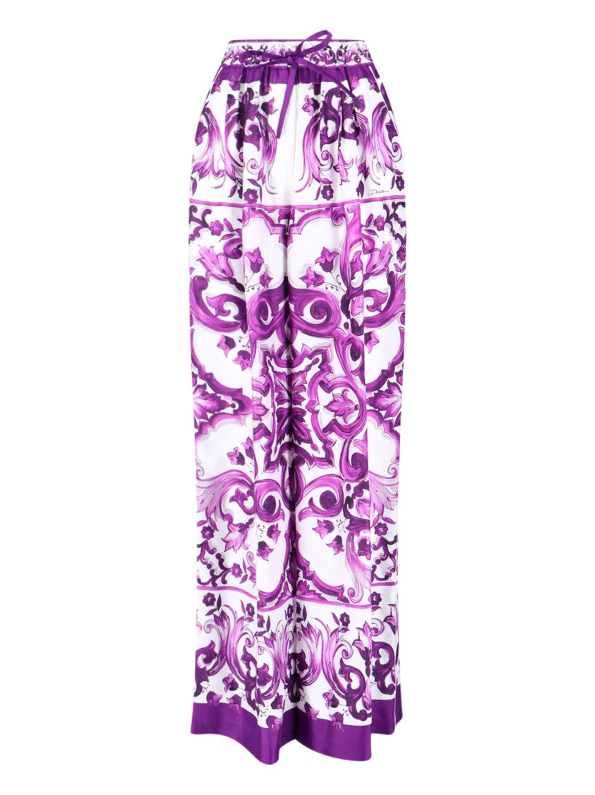 Dolce & Gabbana Wide-Leg Trousers With Baroque Pattern And Drawstring Waist