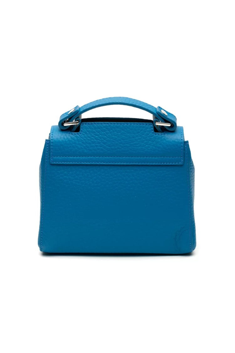 Orciani Peacock Blue Textured Leather Handbag Opening