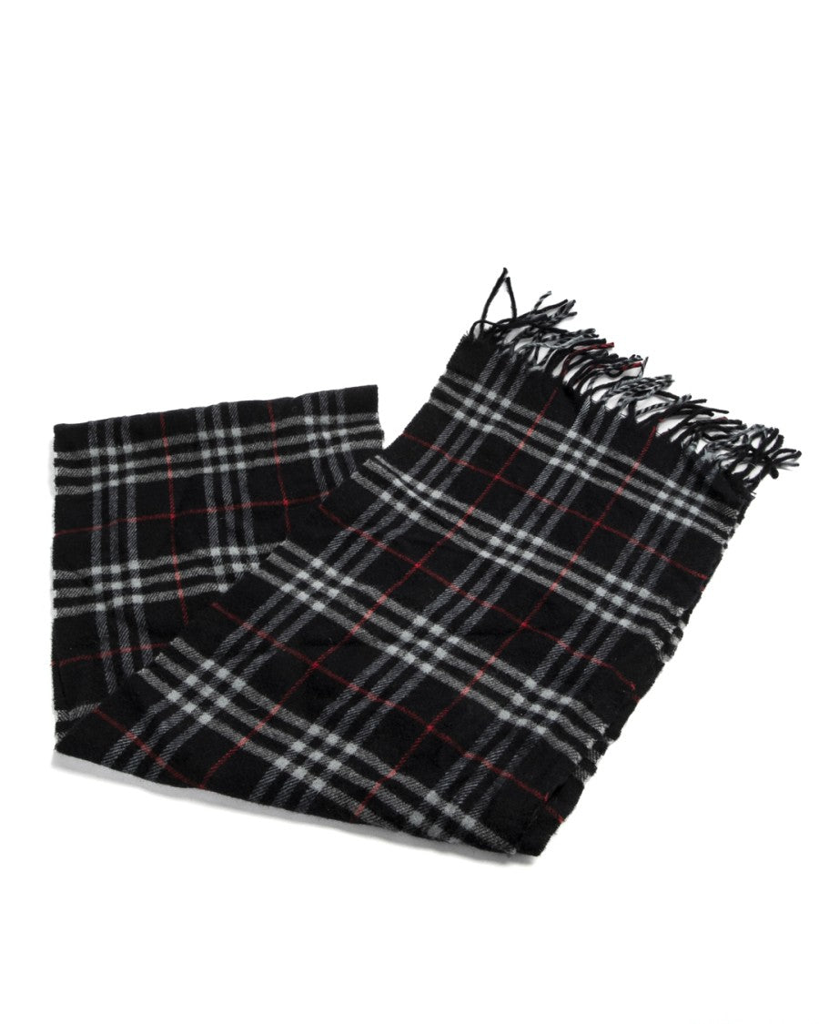 Burberry Blue Check Cashmere Fringe Scarf