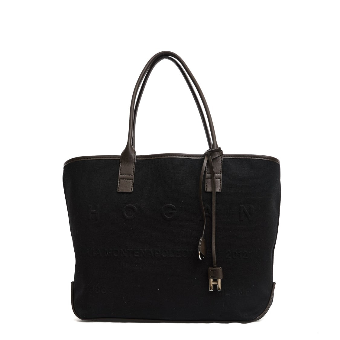 Hogan Address Medium Shopping Bag In Black Canvas
