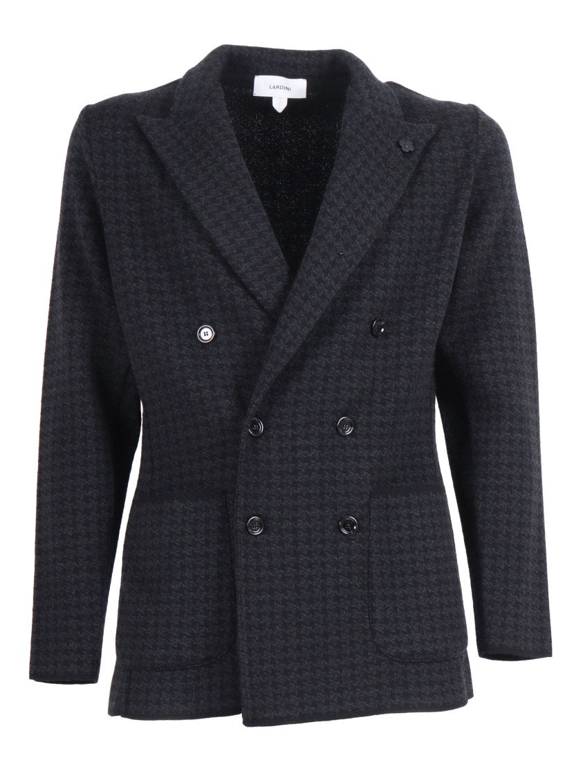 Lardini Double-Breasted Textured Knit Jacket With Houndstooth Pattern