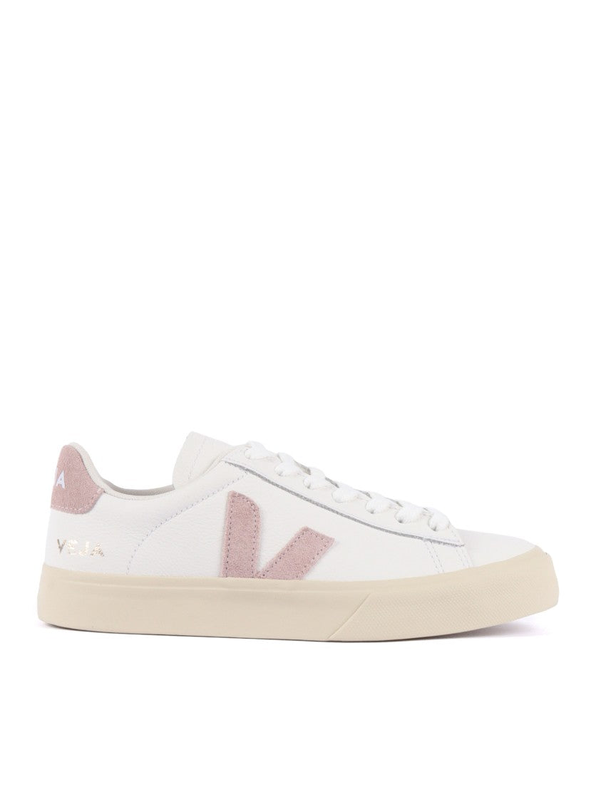 Veja White Campo Soft Pink Accent Leather Sneakers