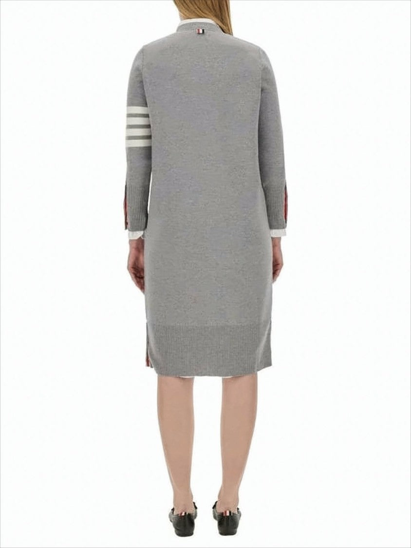 Thom Browne Light Grey Merino Wool Cardigan With Signature Stripe Accents