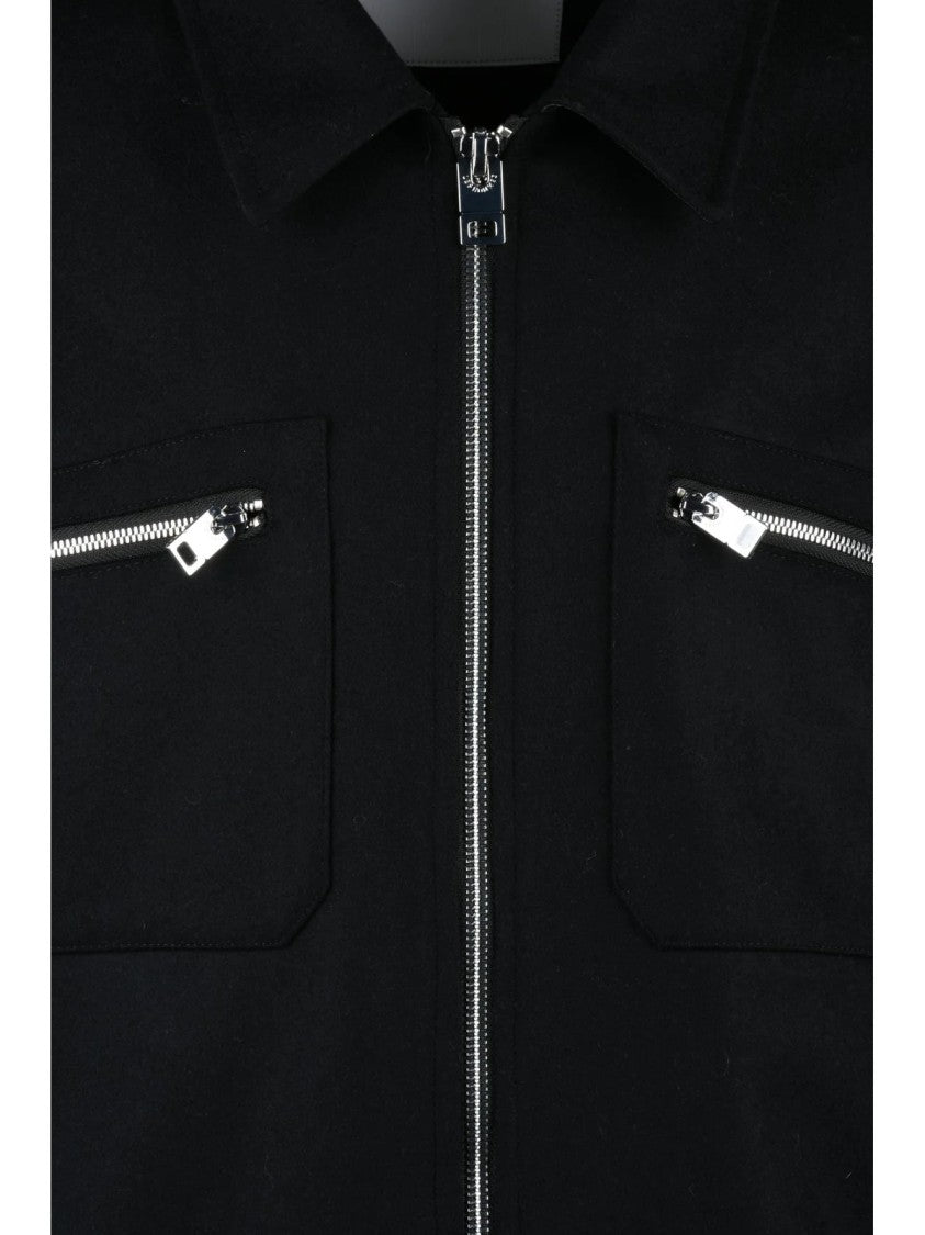 Les Hommes Sophisticated Black Wool-Blend Zip Jacket With Logo Lining