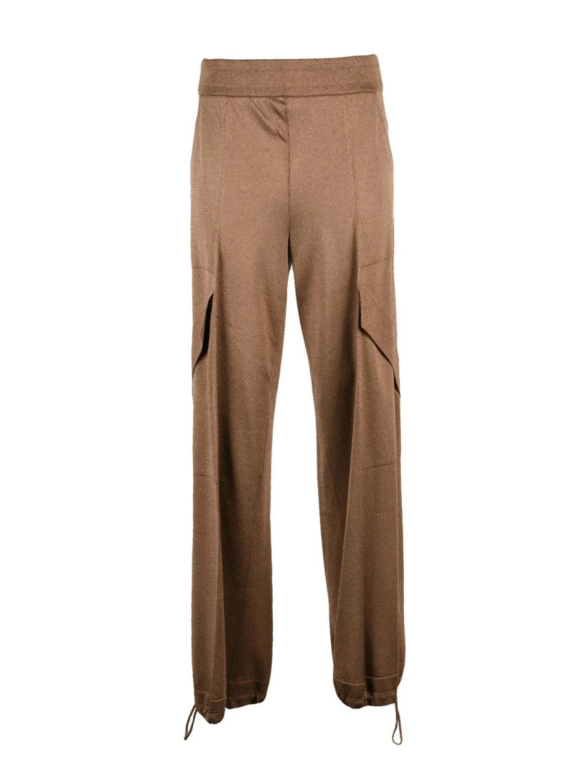 Circus Hotel Brown Lamé Viscose-Blend Wide-Leg Track Pants