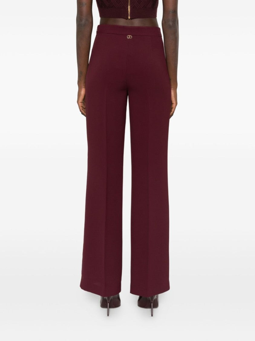 Twin-Set Bordeaux Wide-Leg Trousers With High Waist