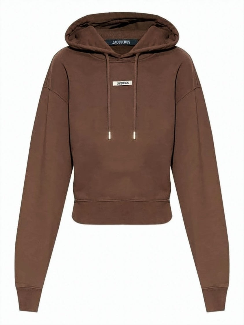 Jacquemus Cropped Brown Hoodie With Drawstring
