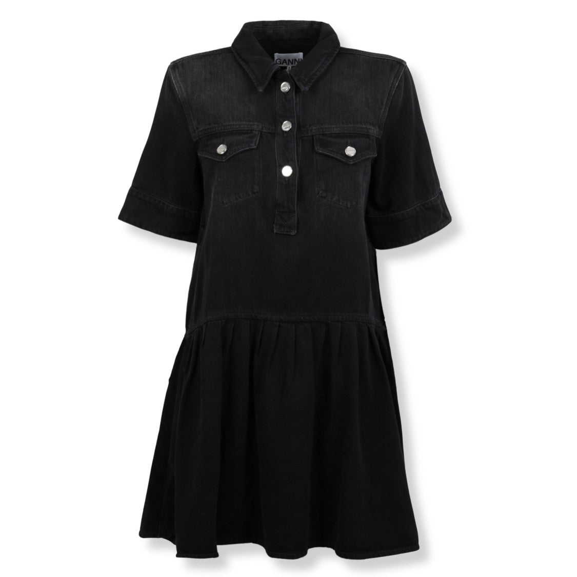 Ganni Fitted Denim Mini Dress With Structured Texture