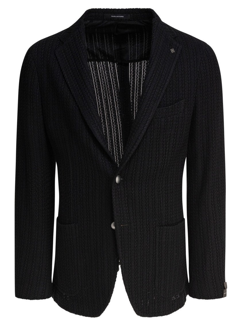 Tagliatore Textured Black Tailored Jacket