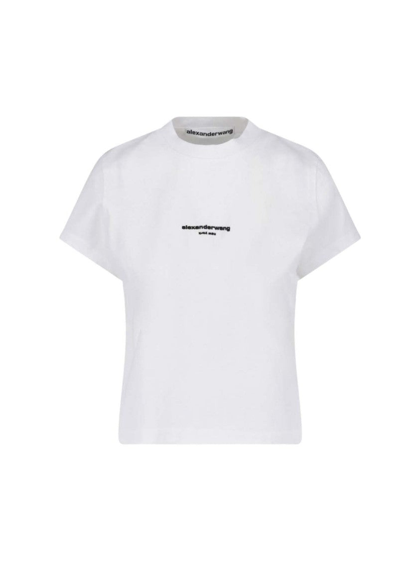 Alexander Wang Cropped White T-Shirt With Classic Crew Neckline