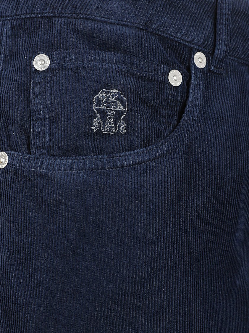 Brunello Cucinelli Deep Navy Blue Corduroy Casual Pants