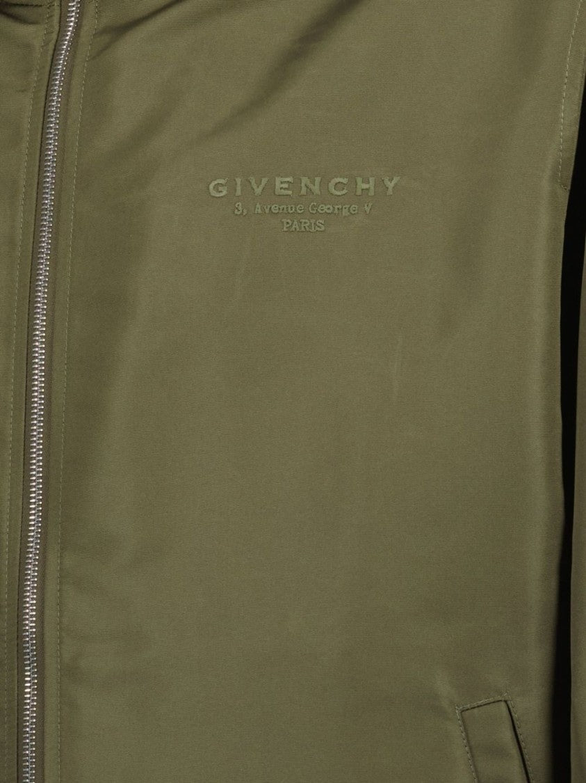 Givenchy Khaki Hooded Zip Front Embroidered Jacket