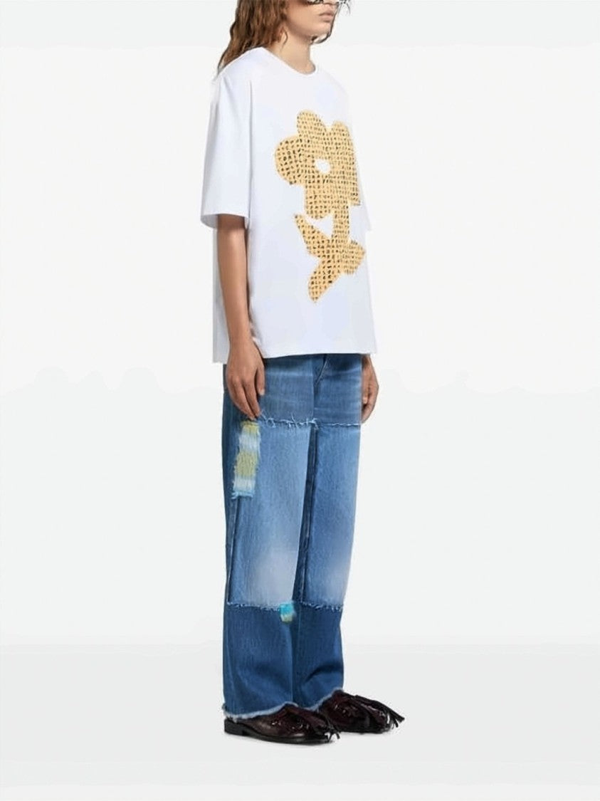 Marni Relaxed Fit White T-Shirt With Stylized Floral Graphic