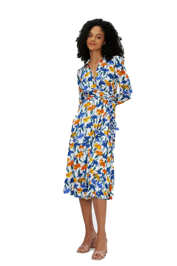 Diane Von Furstenberg Statement Wrap Dress With Floral Print And Tie Detail