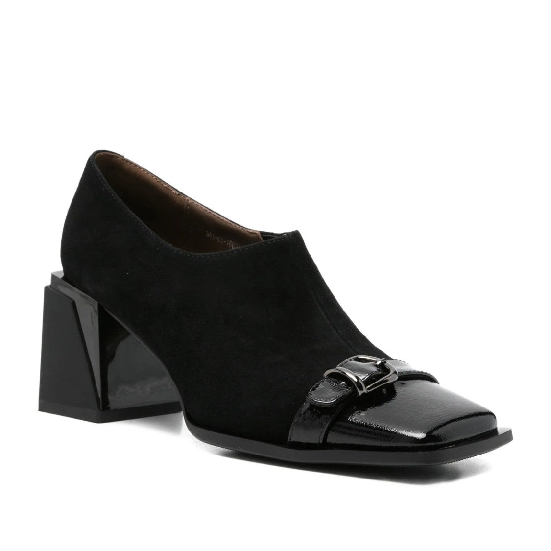 Linda Baumann Black Glossy Patent Toe Cap Buckle Suede Dress Pumps