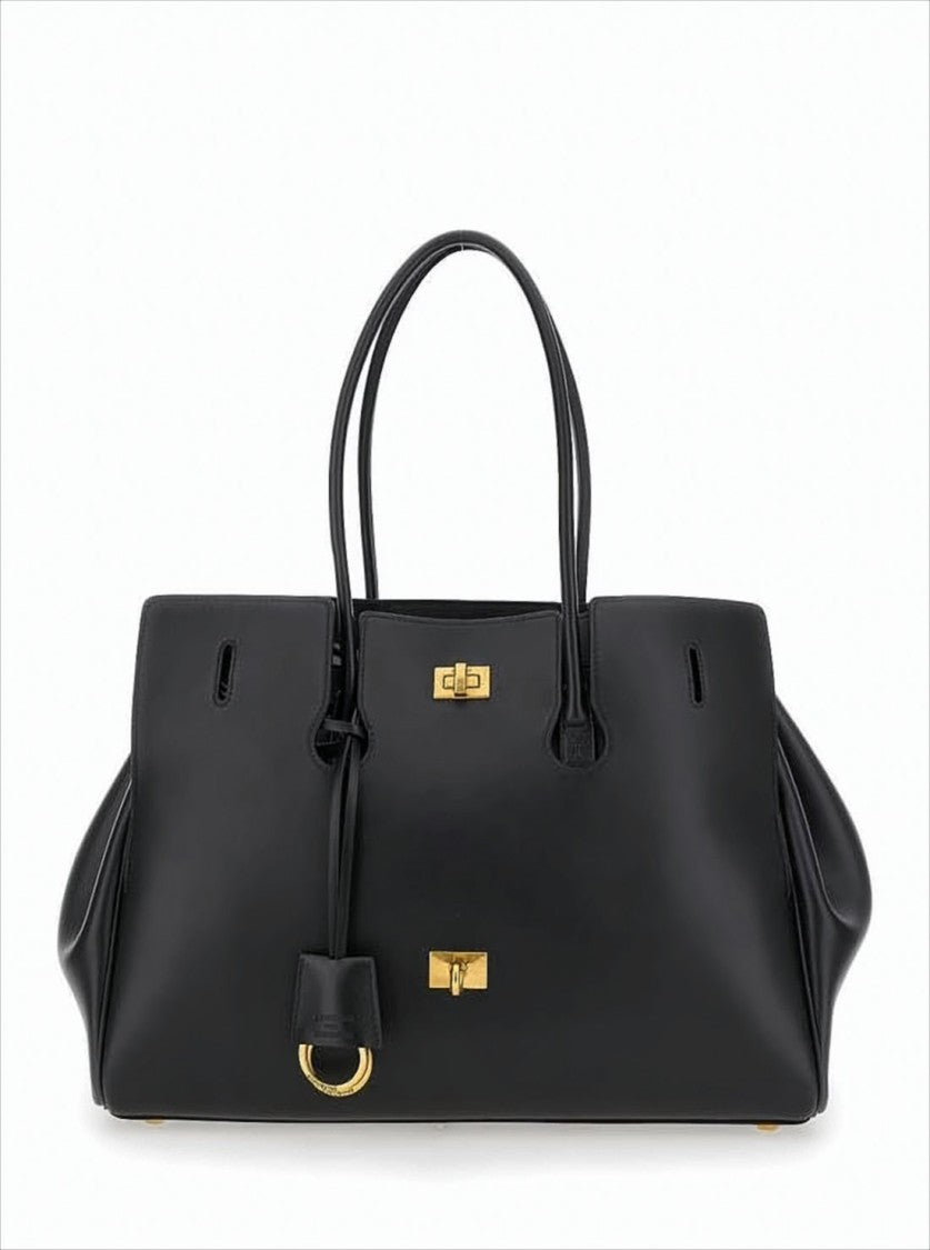 Balenciaga Minimalist Structured Black Calf Leather Tote Bag