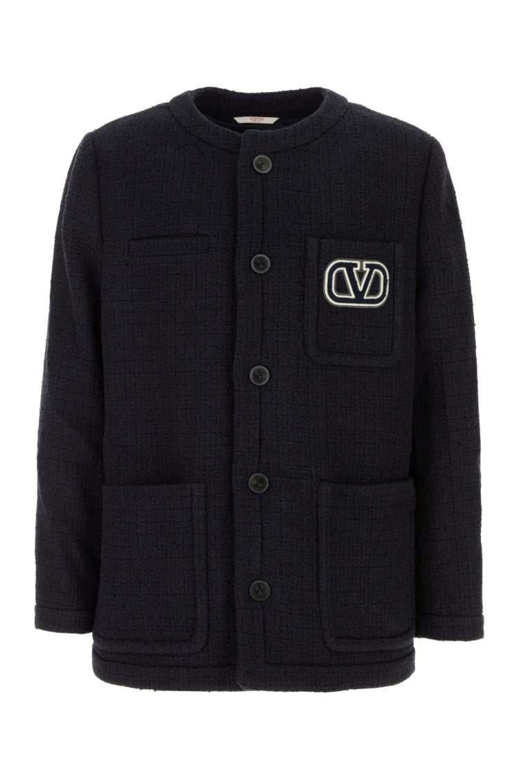 Valentino Garavani Textured Fabric Black Jacket With Classic Collar