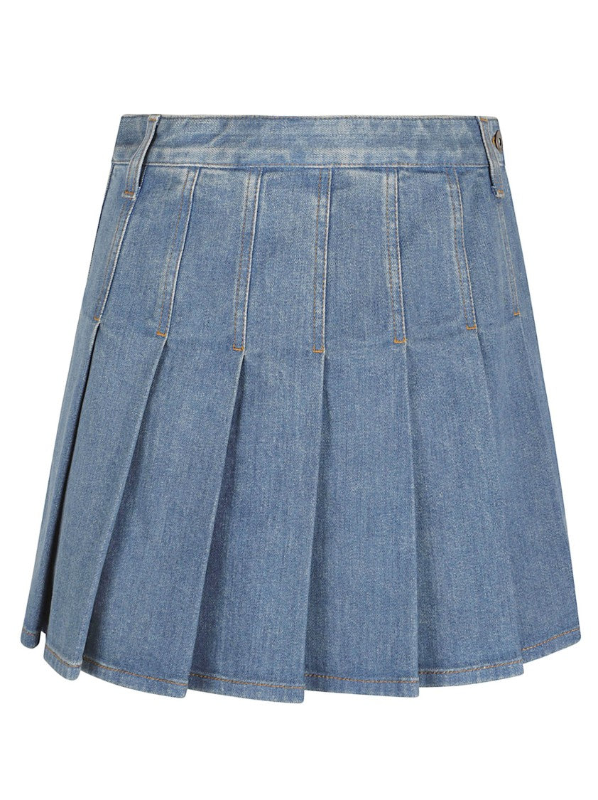 Burberry Pleated Denim Skirt With Structured Waistband