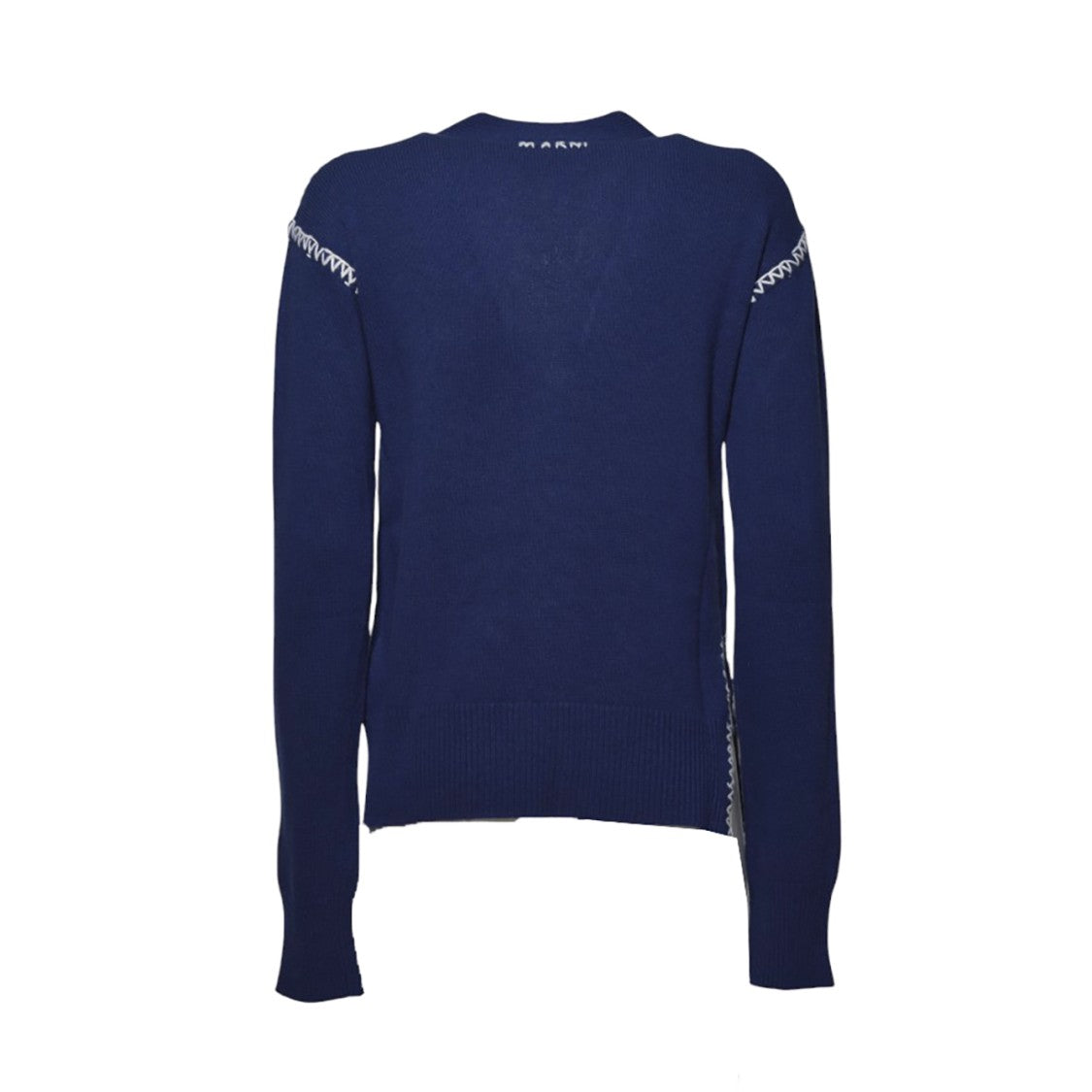 Marni Blue Cashmere And Wool Cardigan With Embroidery