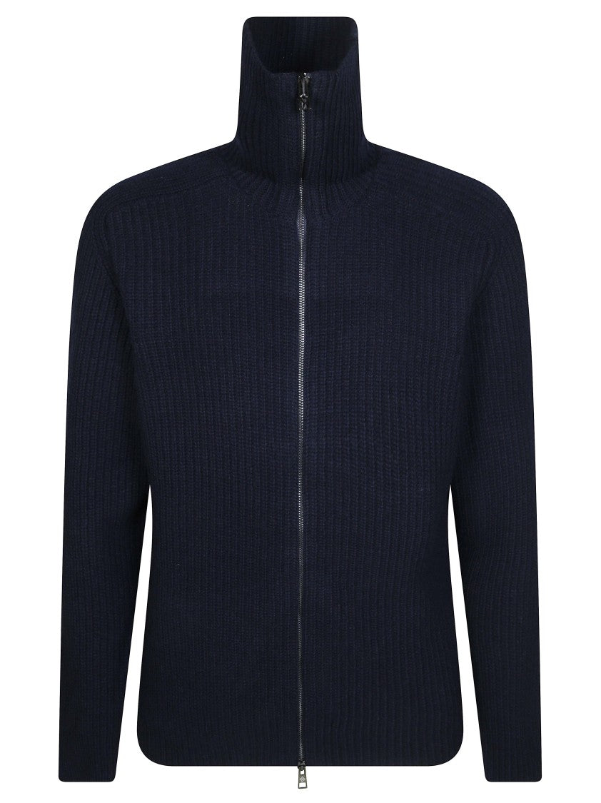 Tagliatore Ribbed Knit High-Collar Zip-Through Knit