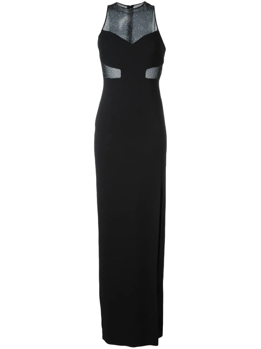 Emanuel Ungaro Long Black Dress With Sheer Mesh Panels