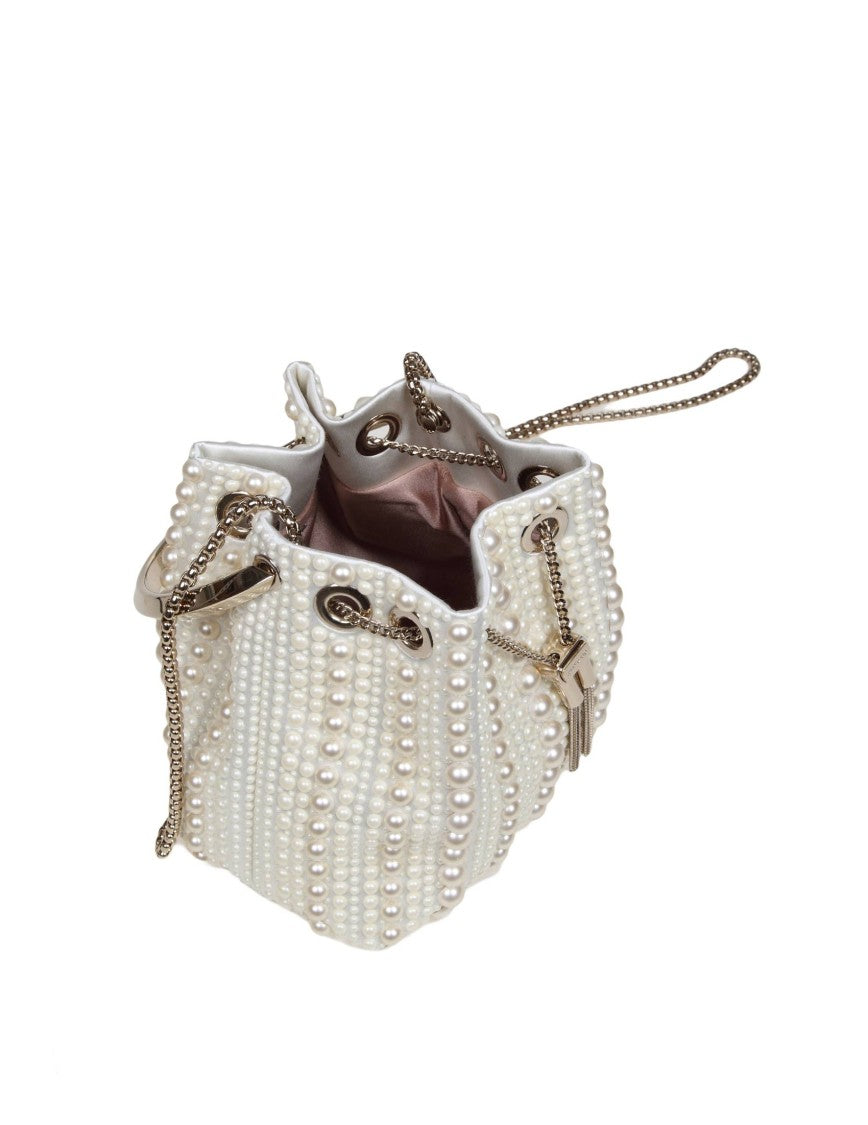 Jimmy Choo Satin And Applied Pearls Bon Bon Bucket