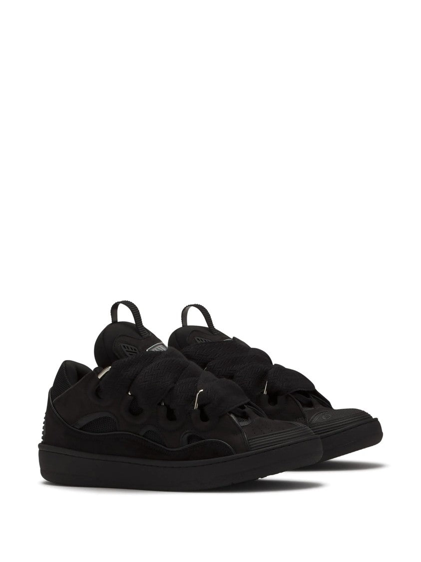 Lanvin Low-Top Black Sneakers With Textured Rubber Sole And Metallic Logo