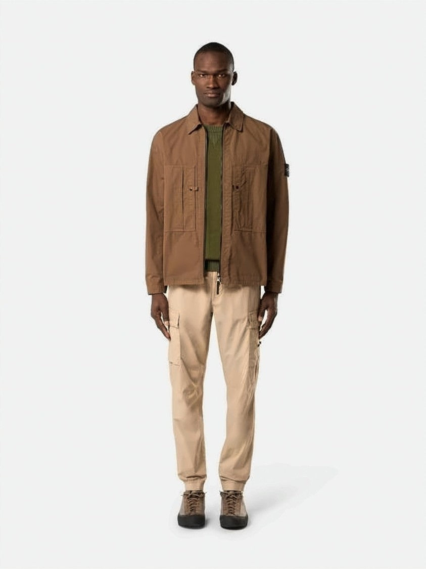 Stone Island Casual Brown Cotton Jacket With Classic Collar