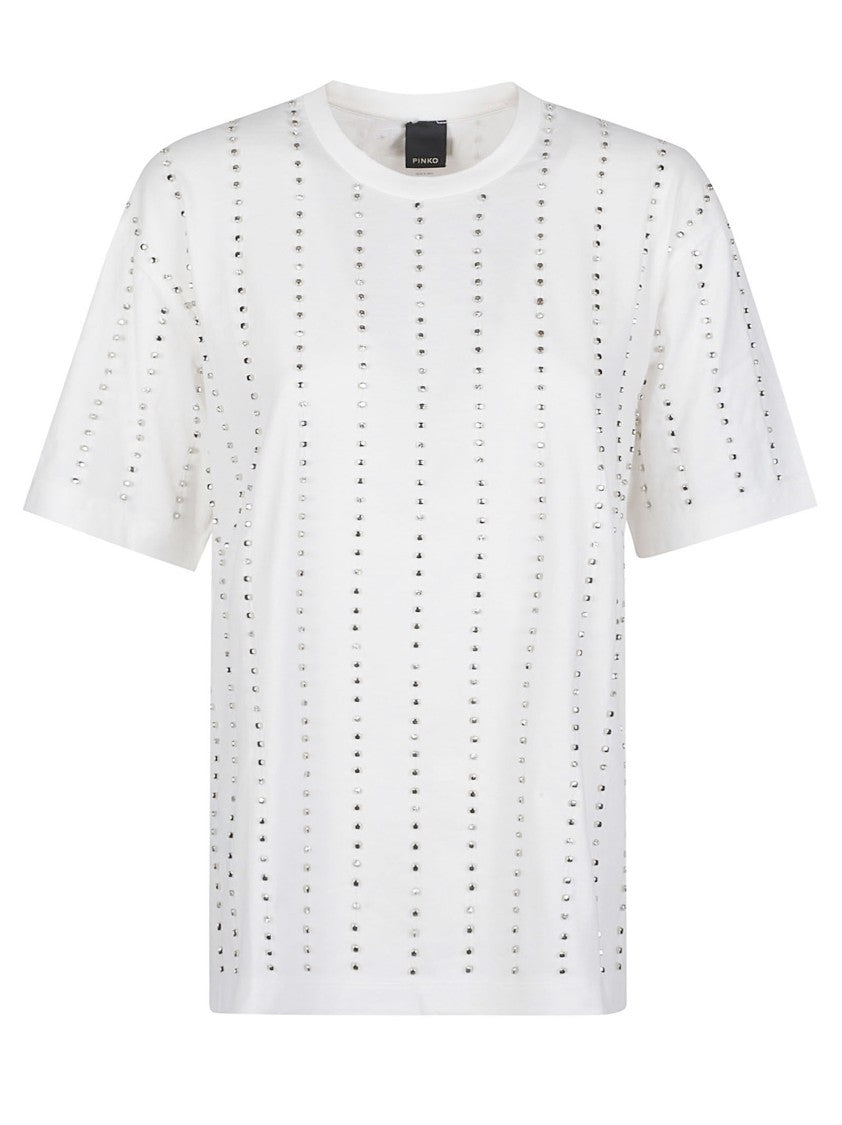 Pinko Wilma White Cotton Studded T-Shirt