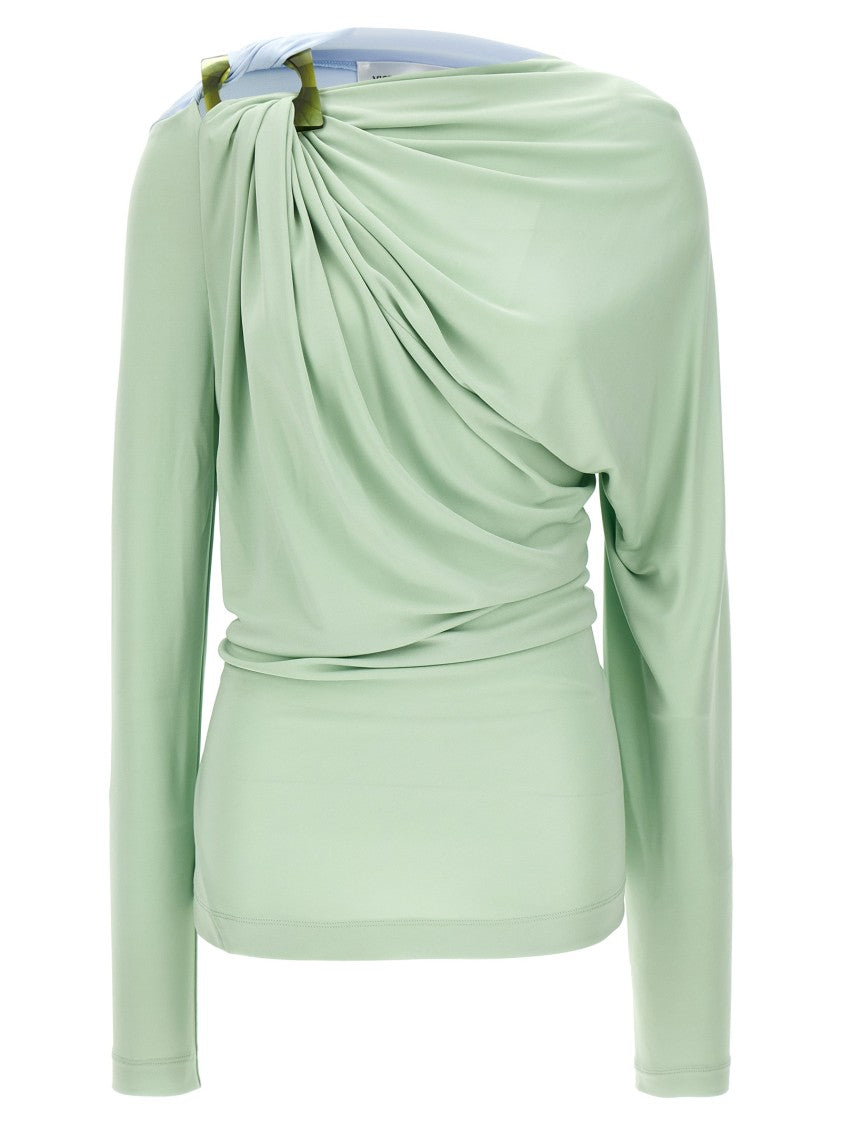 Victoria Beckham Two-Tone Jersey Draped Top With Asymmetric Cut