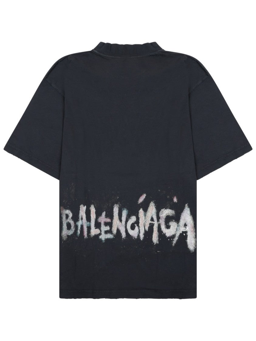 Balenciaga Boxy Fit T-Shirt With Distressed Graphic Accents