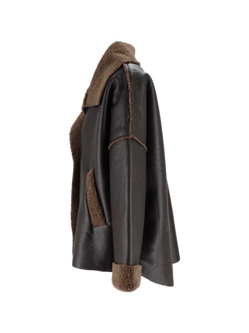 Eleh Brown Boxy Shearling Accents Short Coat