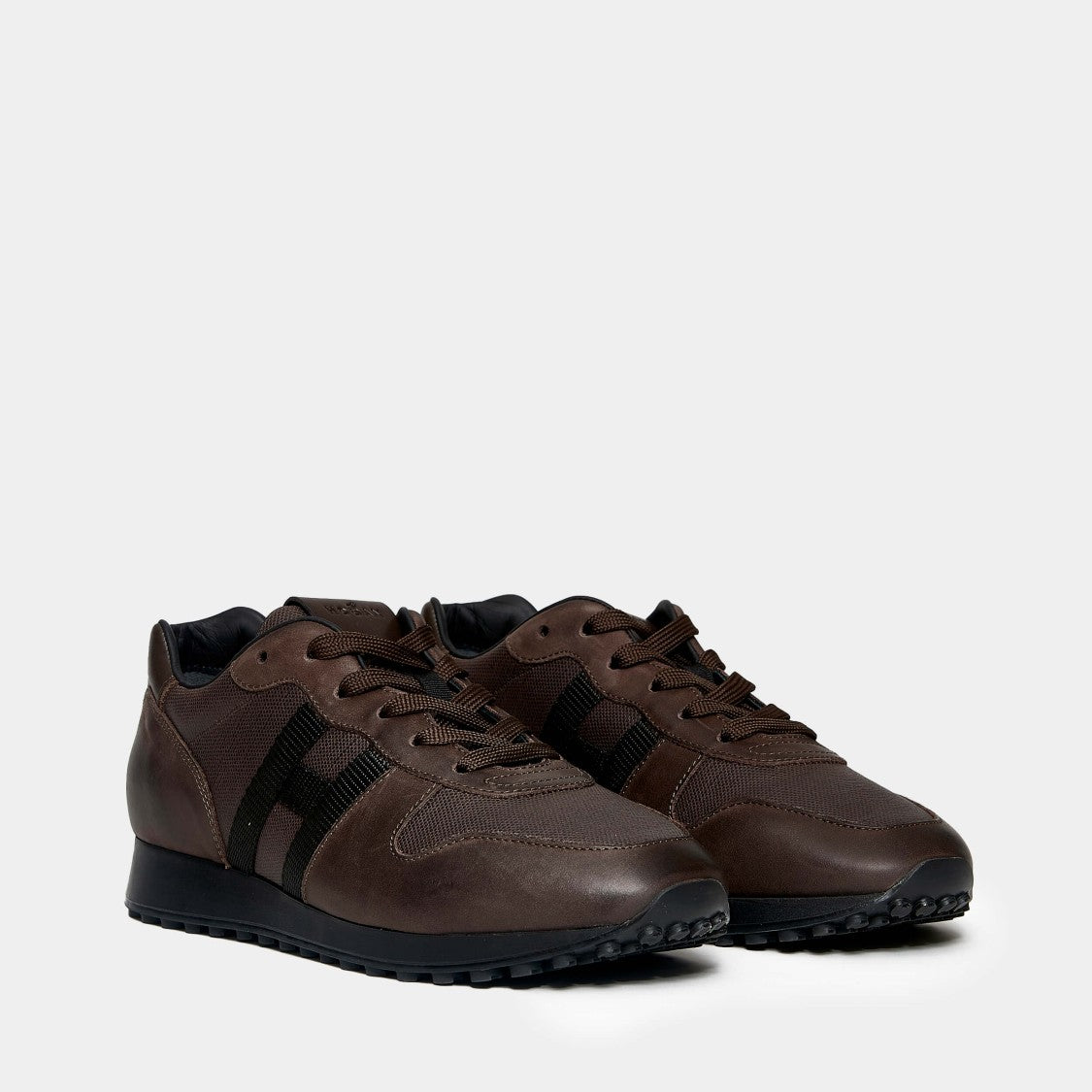 Hogan Brown Leather And Fabric Sneakers