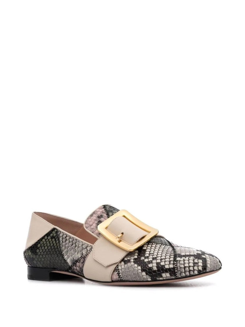 Bally Pointed Toe Loafers With Multicolor Snakeskin And Gold-Tone Buckle