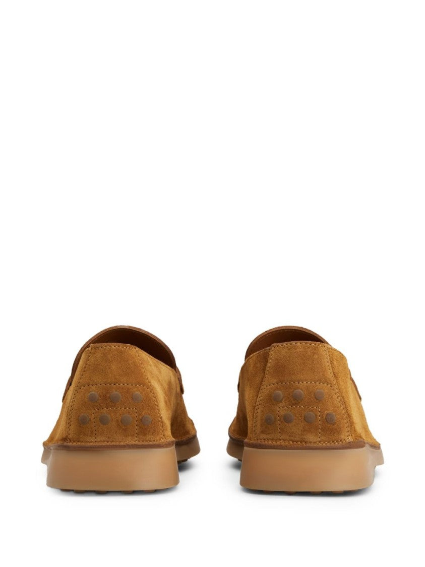 Tod's Slip-On Loafers With Gommino Sole In Caramel Brown Suede