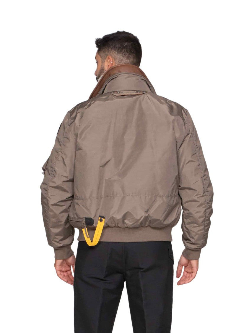 Pjs Parajumpers Slate Mud Bomber Jacket With Shearling Collar And Distinctive Accents