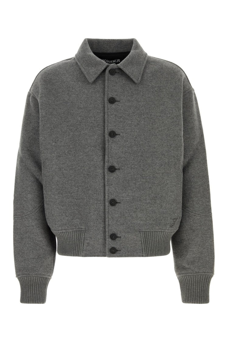 Jacquemus Cropped Bomber Jacket In Textured Grey Fabric