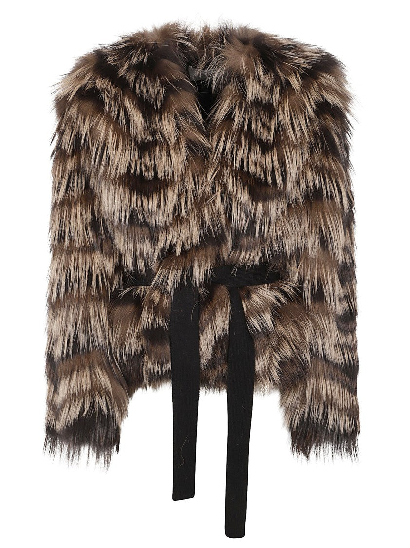 Yves Salomon Cropped Fox Fur Coat With Striped Pattern