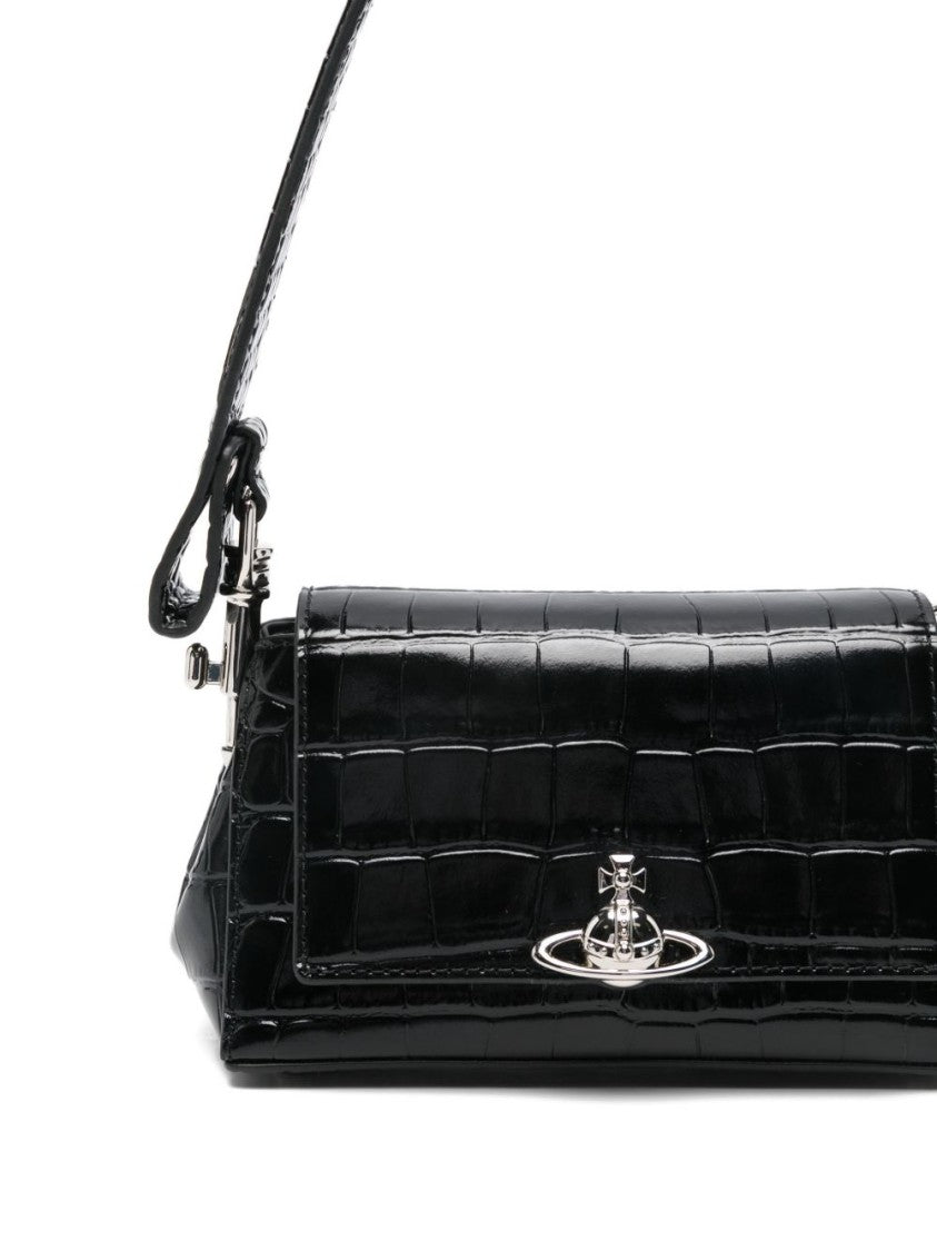 Vivienne Westwood Black Croc-Effect Top Handle Bag