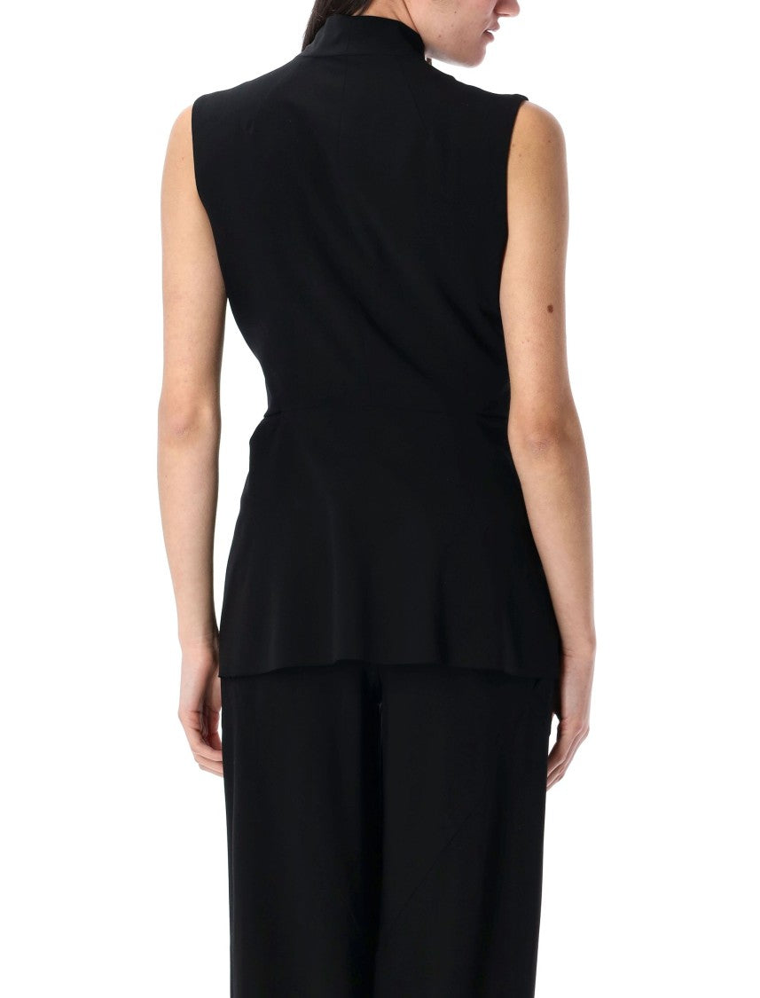 Rick Owens Sleeveless Wool Top With V-Neck And Adjustable Front Ties