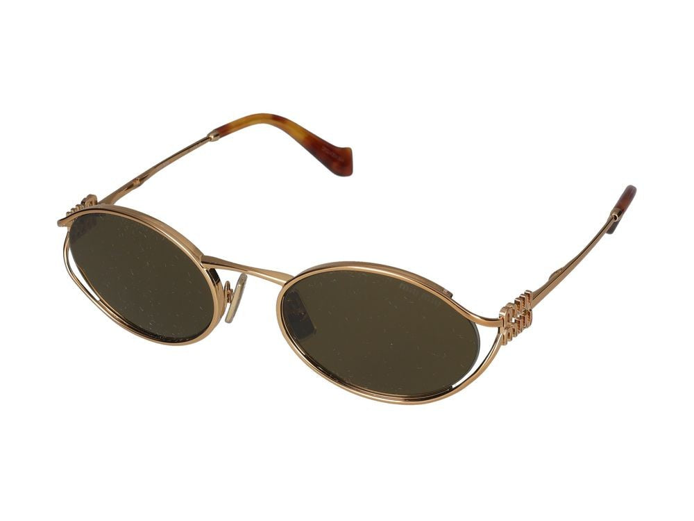 Miu Miu Round Metal Frame Sunglasses With Gold Finish